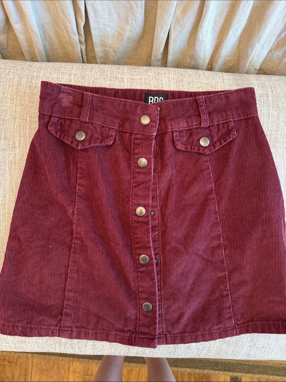 BDG Burgundy Corduroy Button-Front Mini Skirt